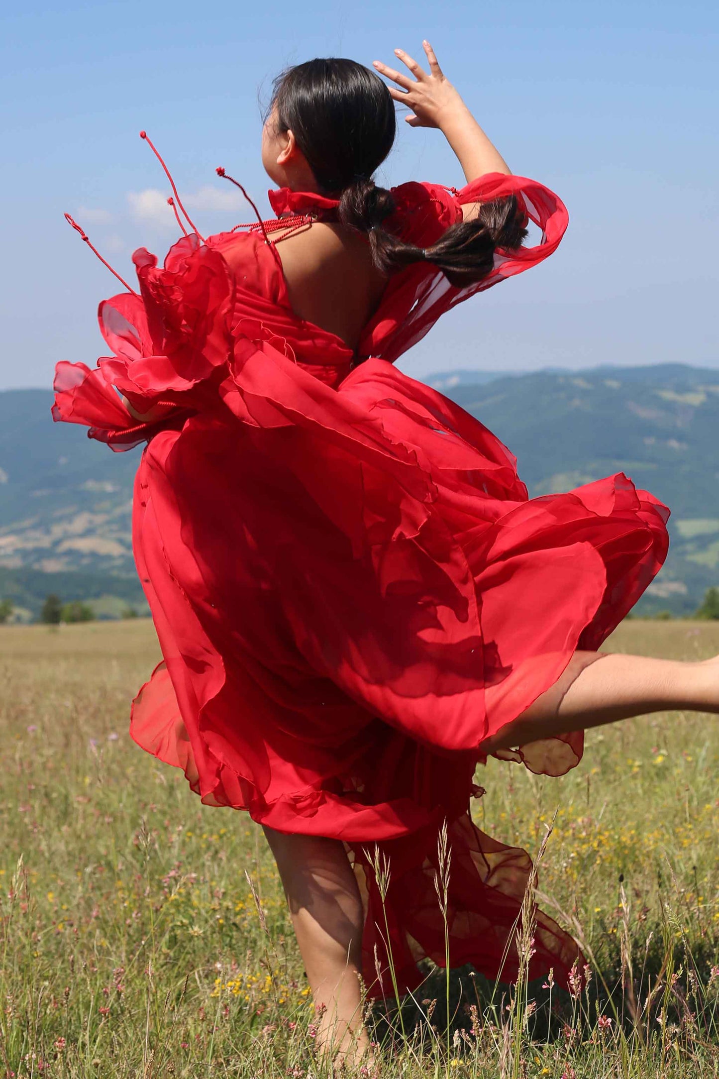 Red Voile Dress with hand made ropes.