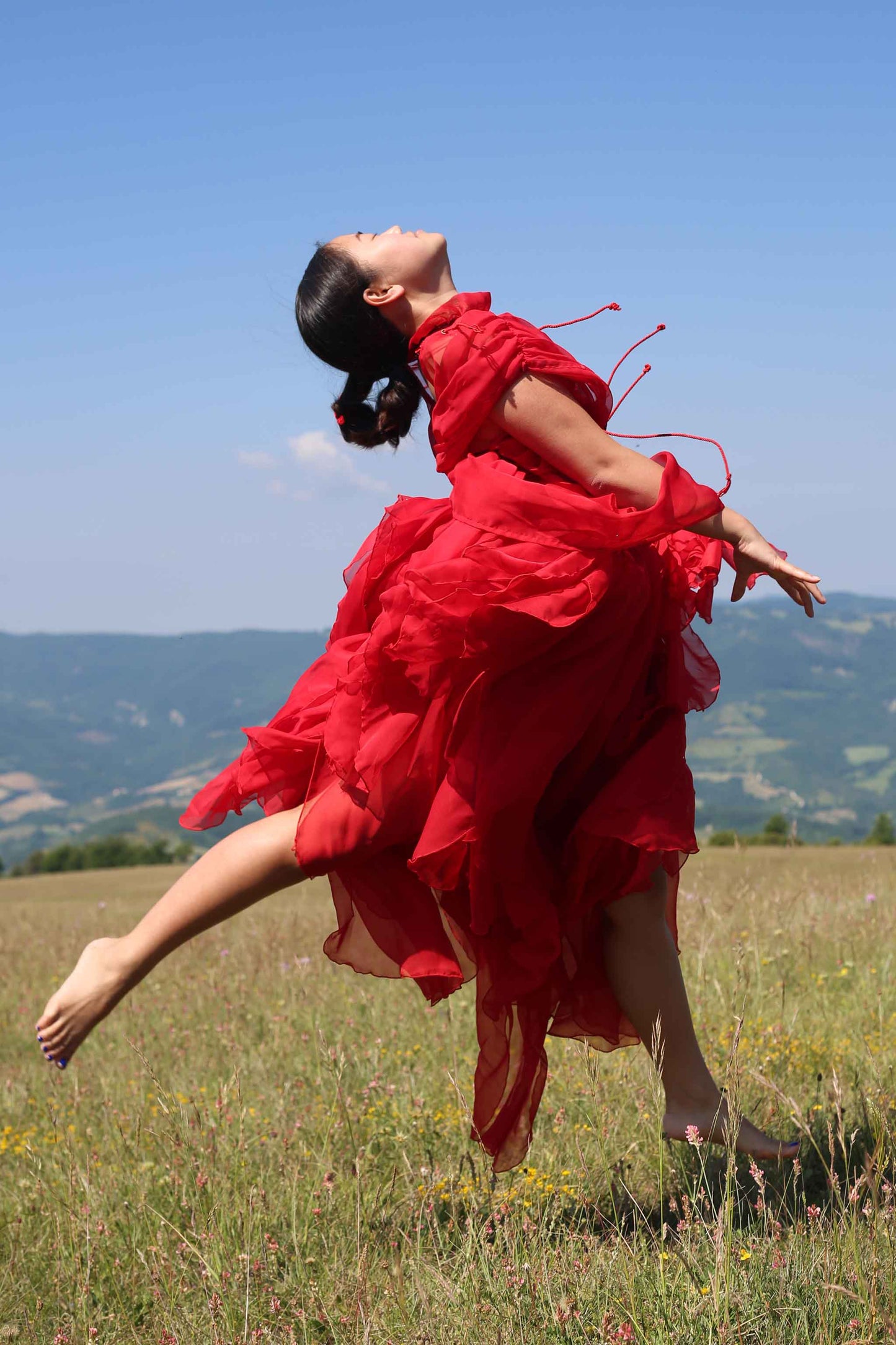 Red Voile Dress with hand made ropes.