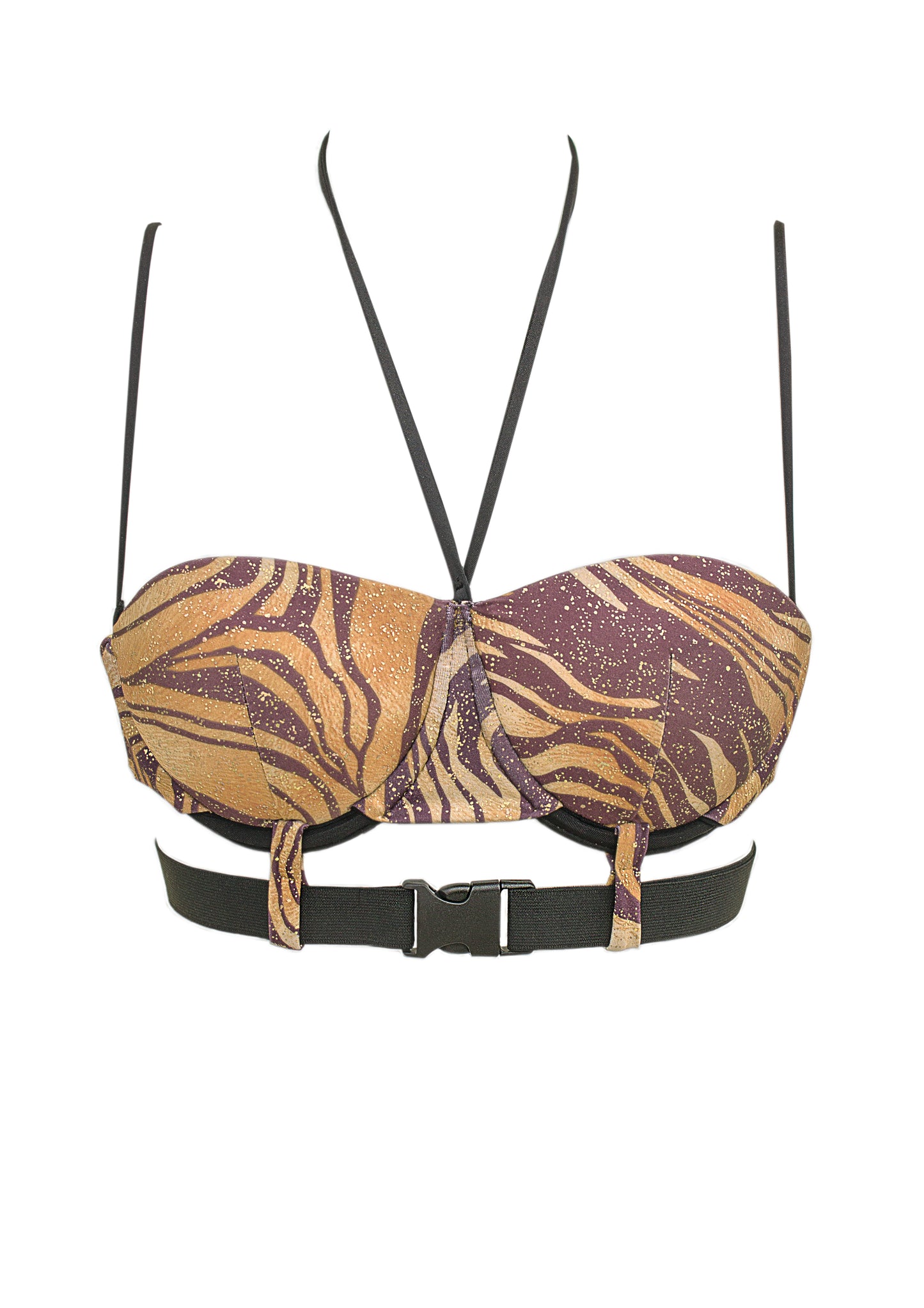 Bikini top with push-up molded cups and underbust belt.